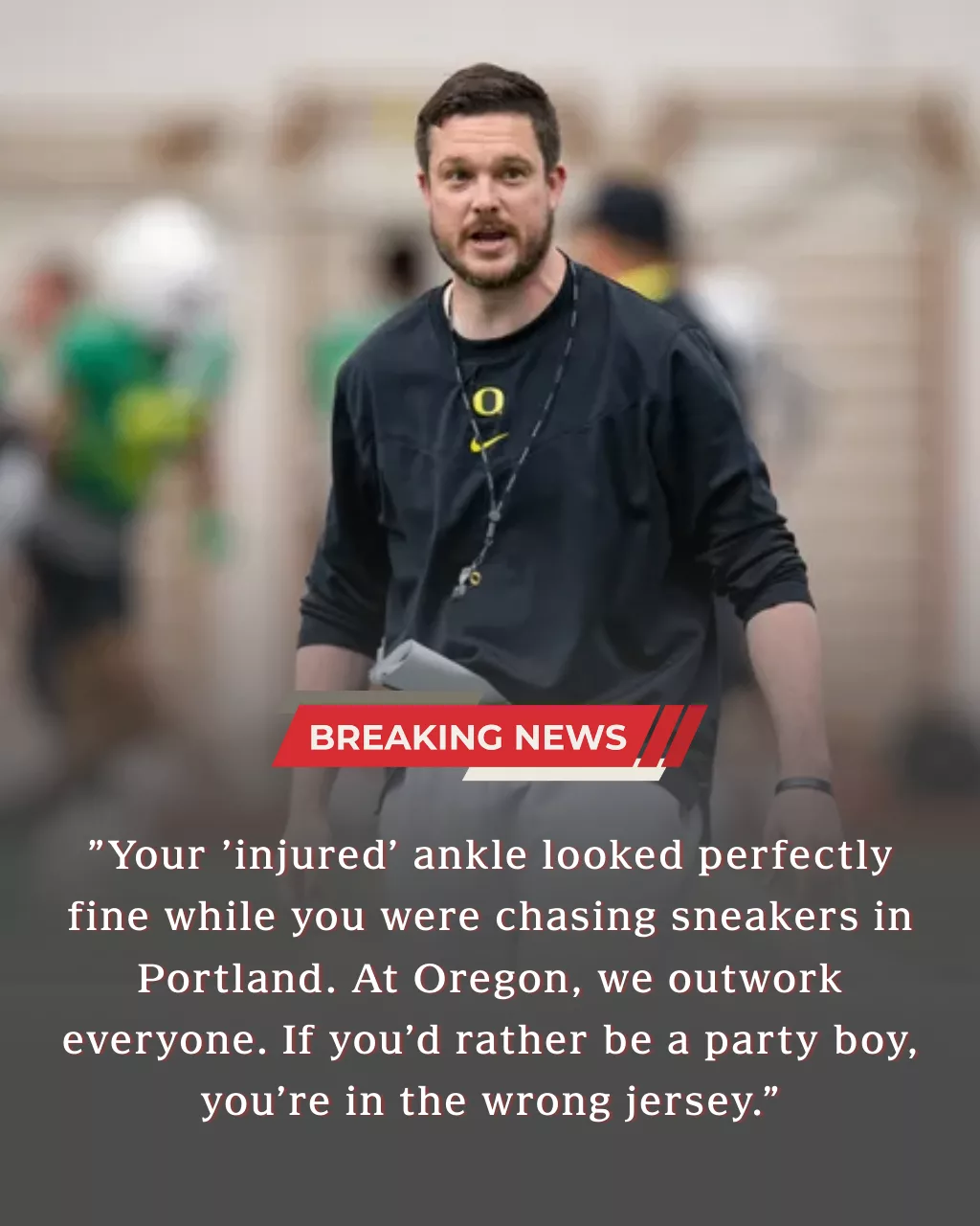 BREAKING: Oregon Ducks rocked by scandal of lies and deception! Head coach Dan Lanning has confirmed the suspension of three young stars after they insisted a 'recurring ankle injury' required them to stay in the recovery room. In reality, a paparazzo caught them running and jumping at full speed at a limited-edition sneaker launch event in Portland at 3 AM.